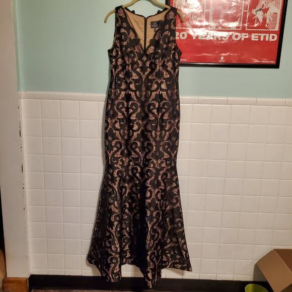 ADRIANNA PAPELL BLACK NUDE SLEVELESS GUIPURE MERMAID GOWN SIZE US 8 - Picture 13 of 14